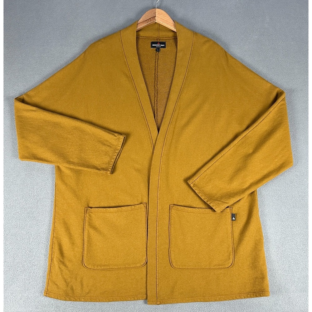 American Giant Cardigan Sweater Large Tapenade Yellow French Terry Minimalist